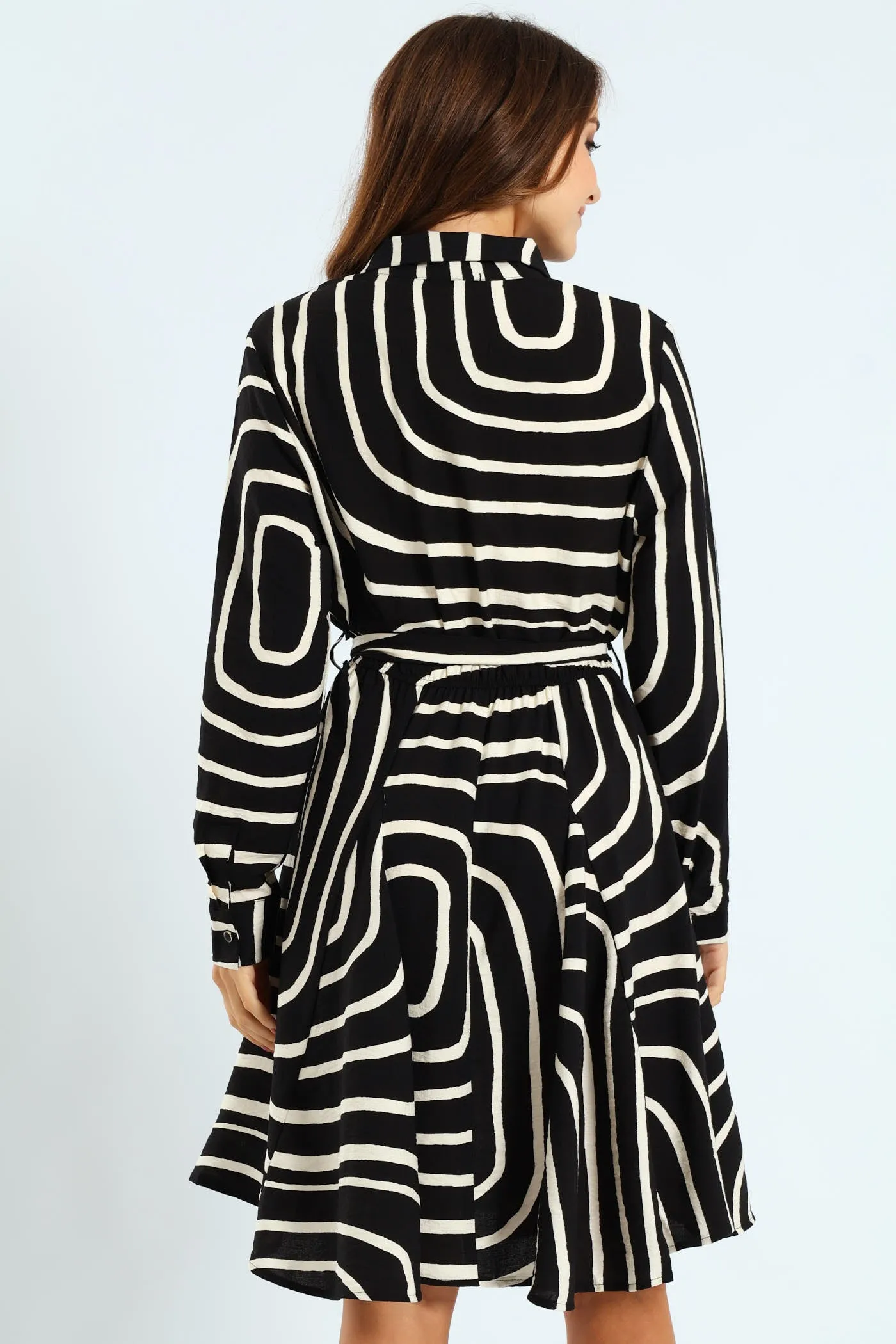 Abstract Button Through Godet Tea Dress - Black/Cream sold by Edgars product image thumbnail 5