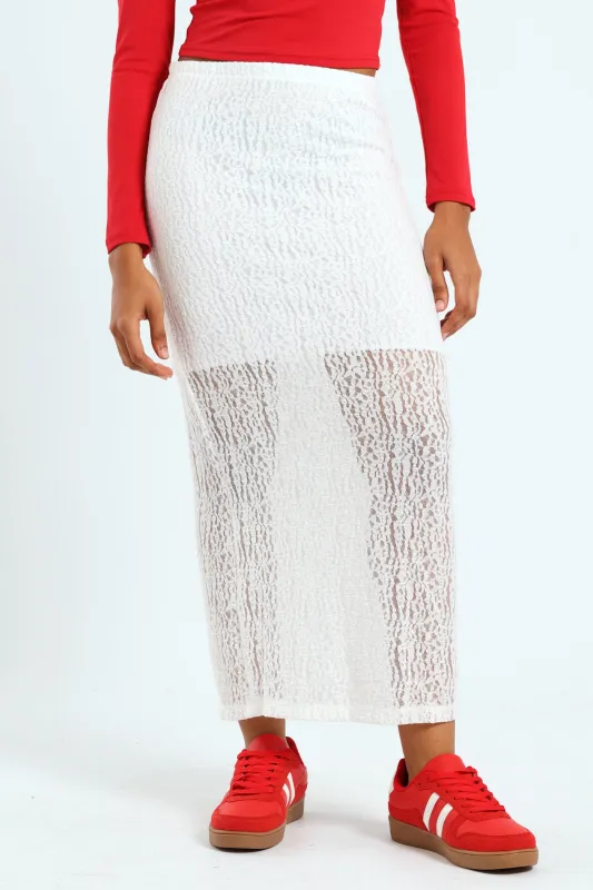 Lace Column Midi Skirt - White sold by Edgars