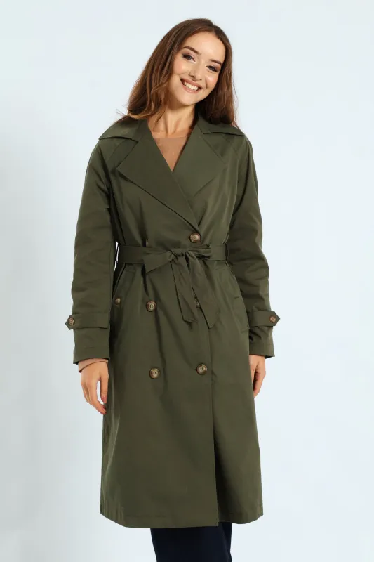 Classic Button Detail Trench Coat With Epaulettes - Dark Fatigue sold by Edgars