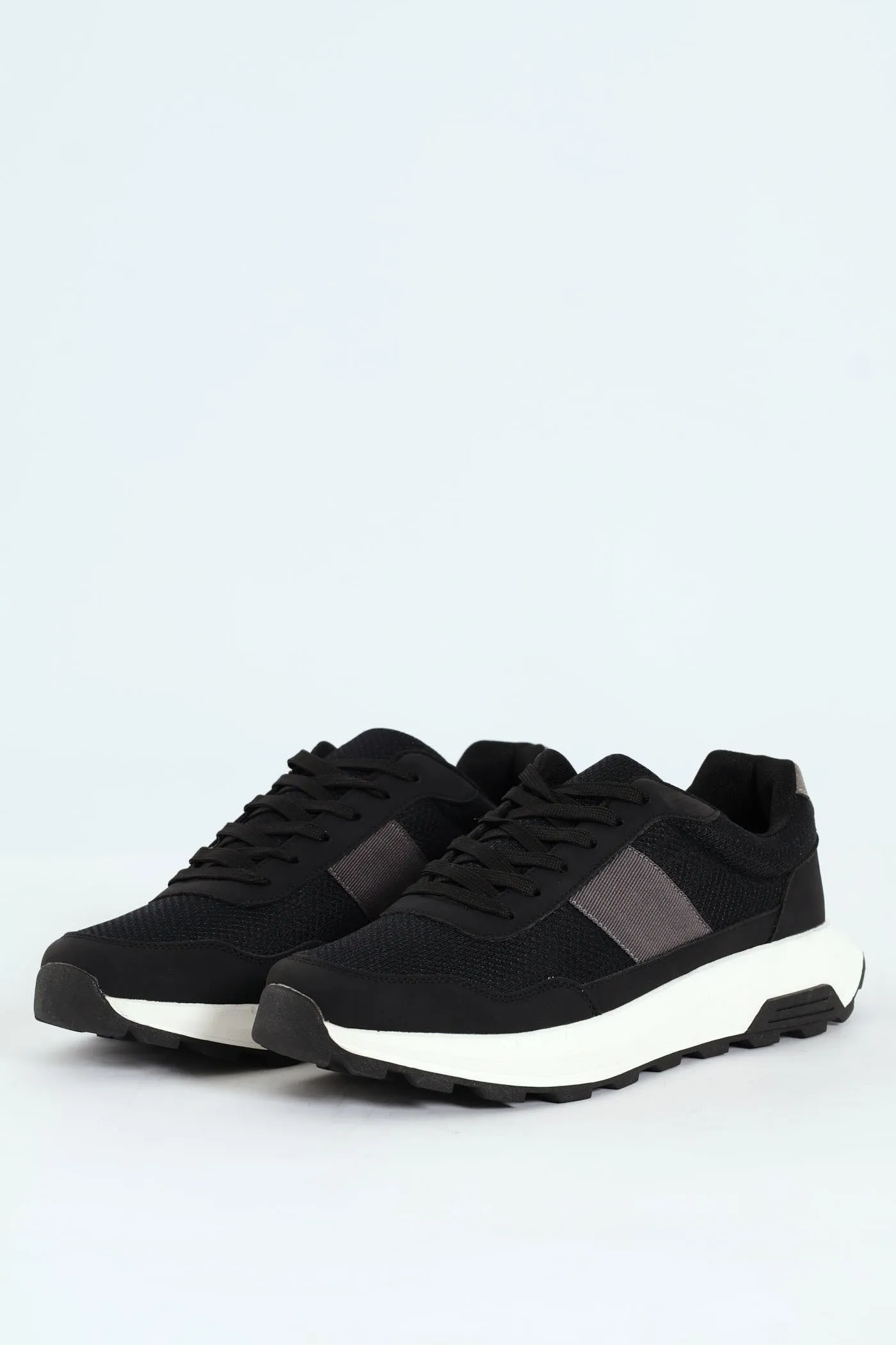 Lace Up Retro Stripe Trainer - Black sold by Edgars