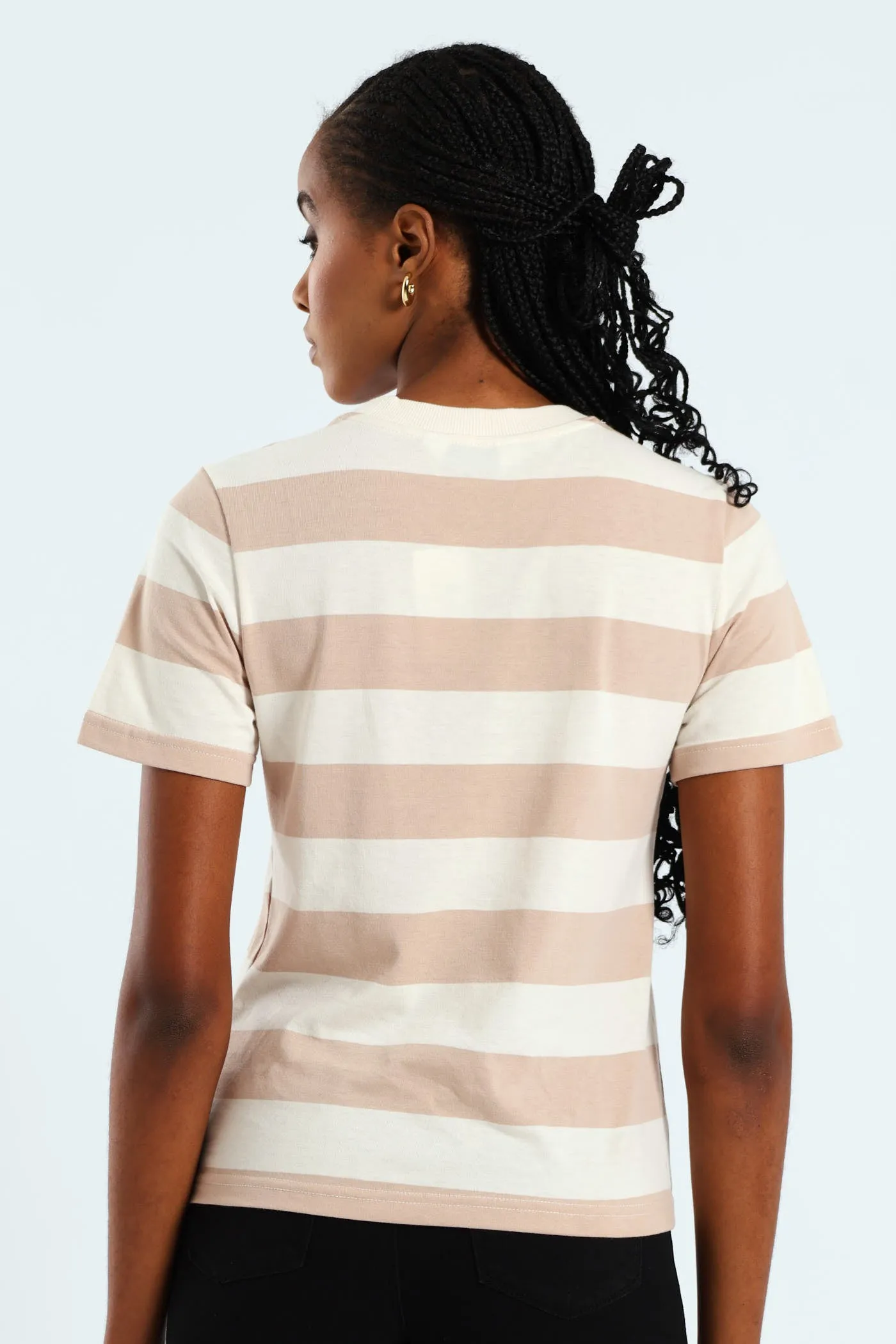 Boxy Bold Stripe Tee With Plain Rib Neck Detail - Taupe/Cream sold by Edgars product image thumbnail 2
