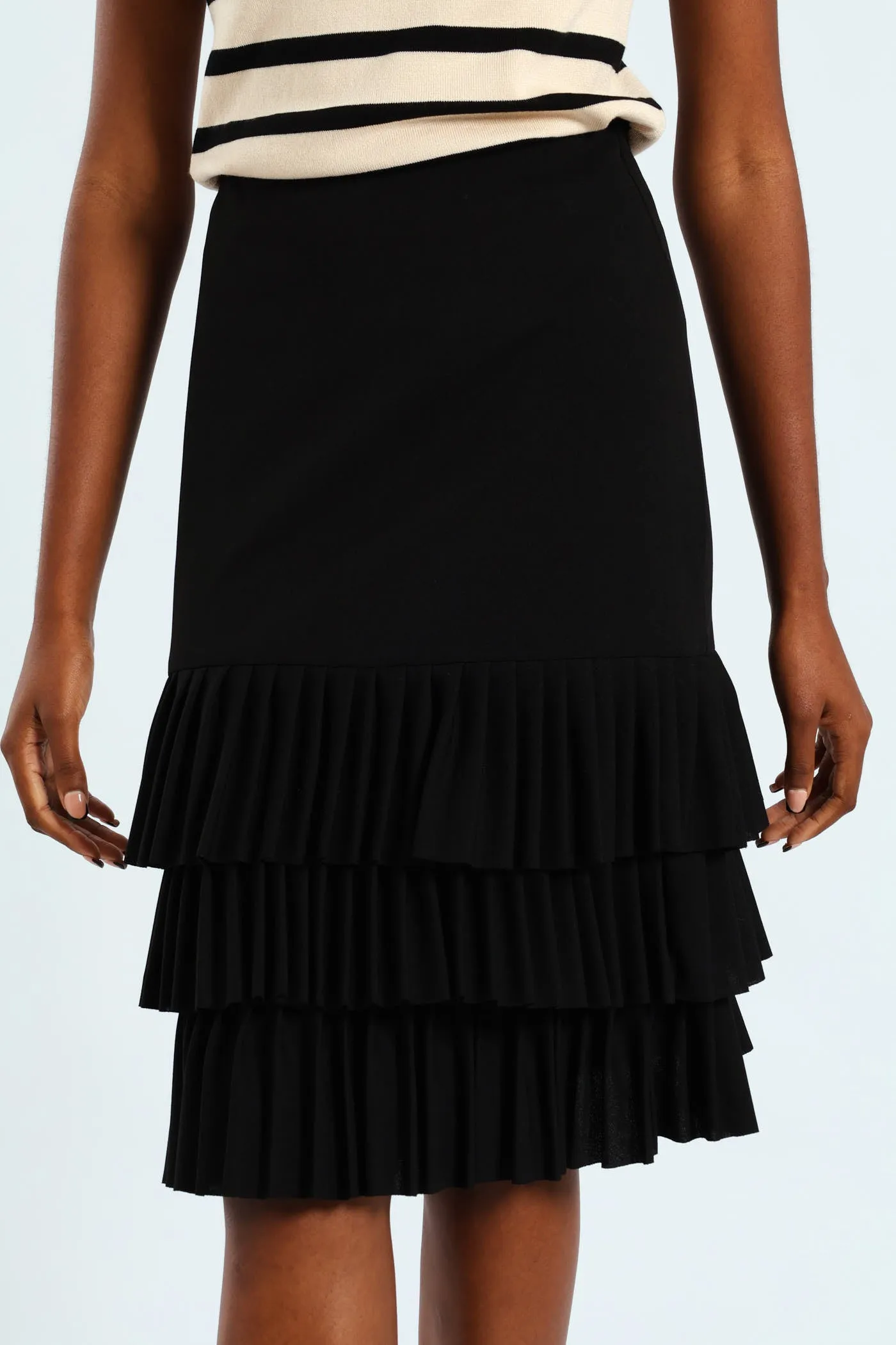 Pleated Hem Pencil Skirt - Black sold by Edgars