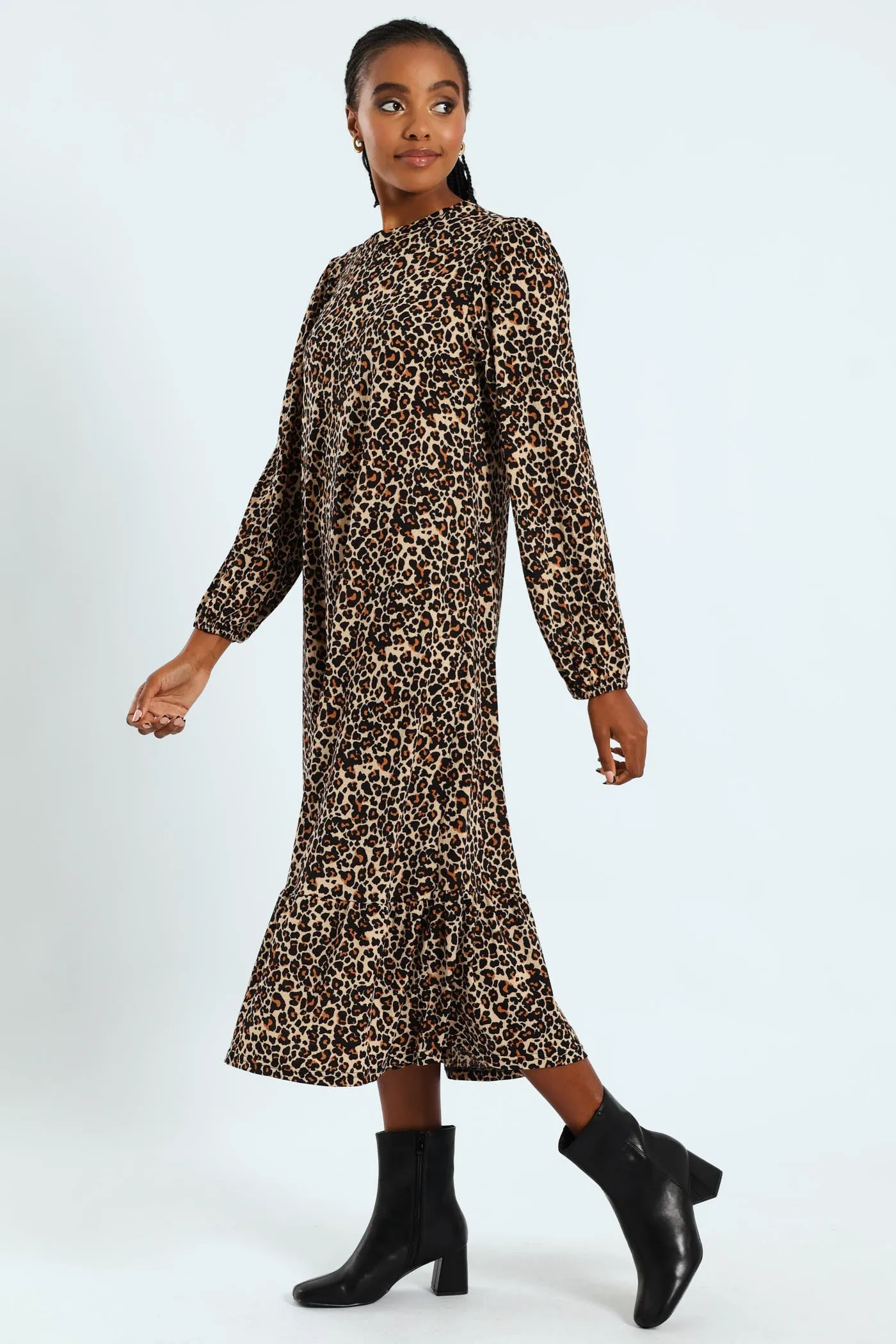 Long Sleeve Puff Sleeve Frill Hem Midi Dress sold by Edgars product image thumbnail 3