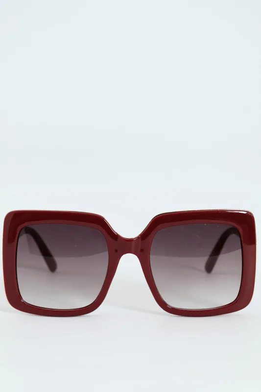 Large Square Smoke Gradient Sunglasses - Burgundy made by Edgars