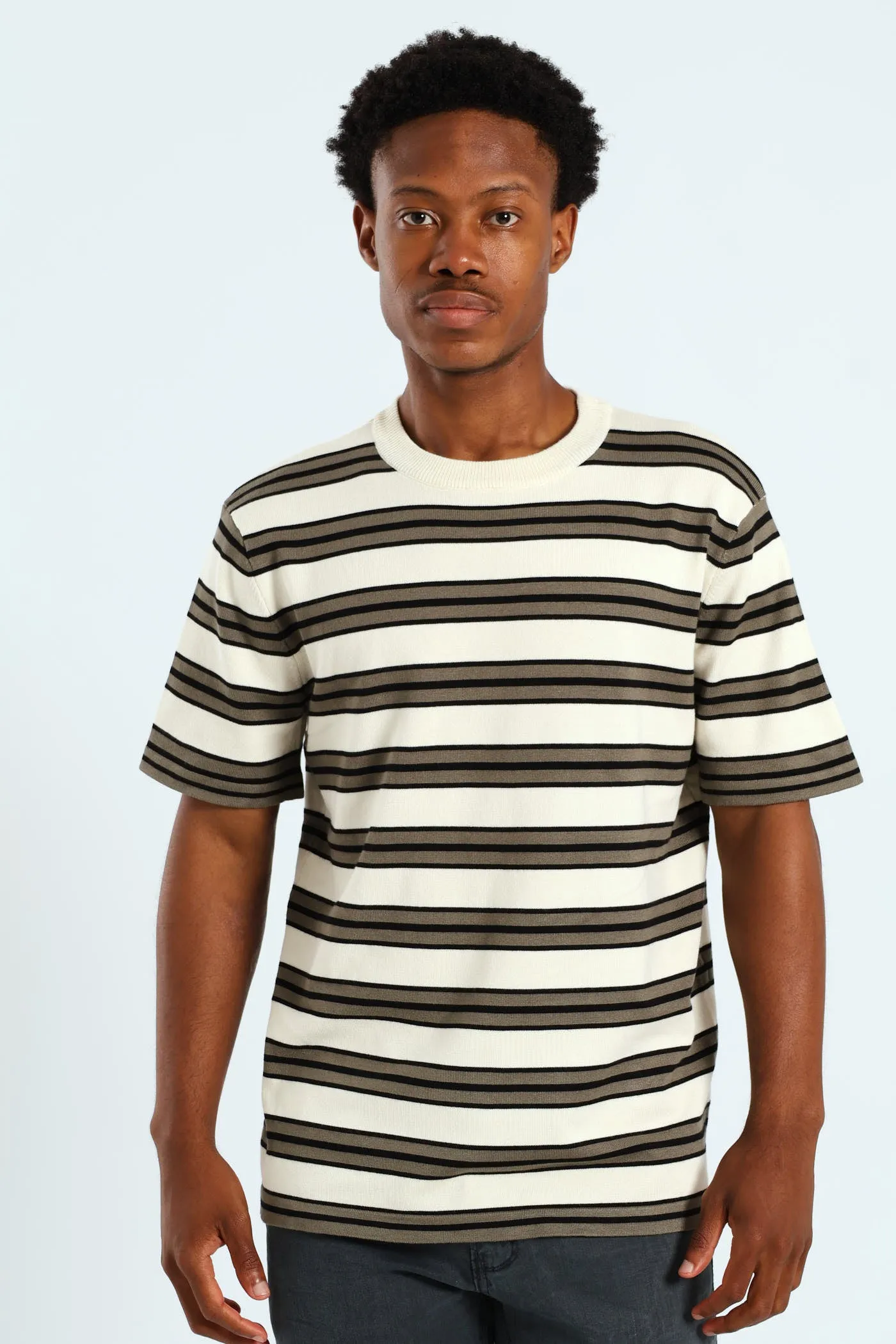 Striped Crew Fine Knit Top - Off White sold by Edgars