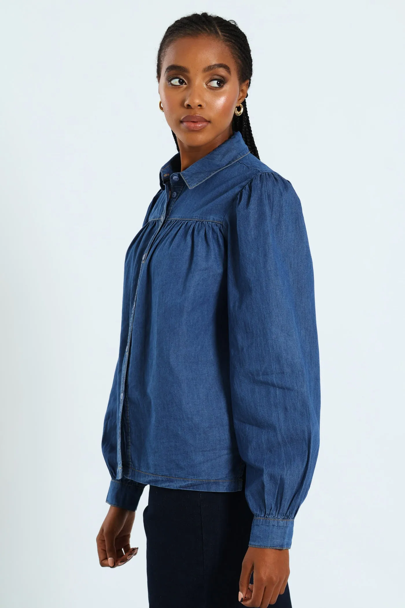 Puff Sleeve Chambray Shirt - Medium Wash sold by Edgars product image thumbnail 3
