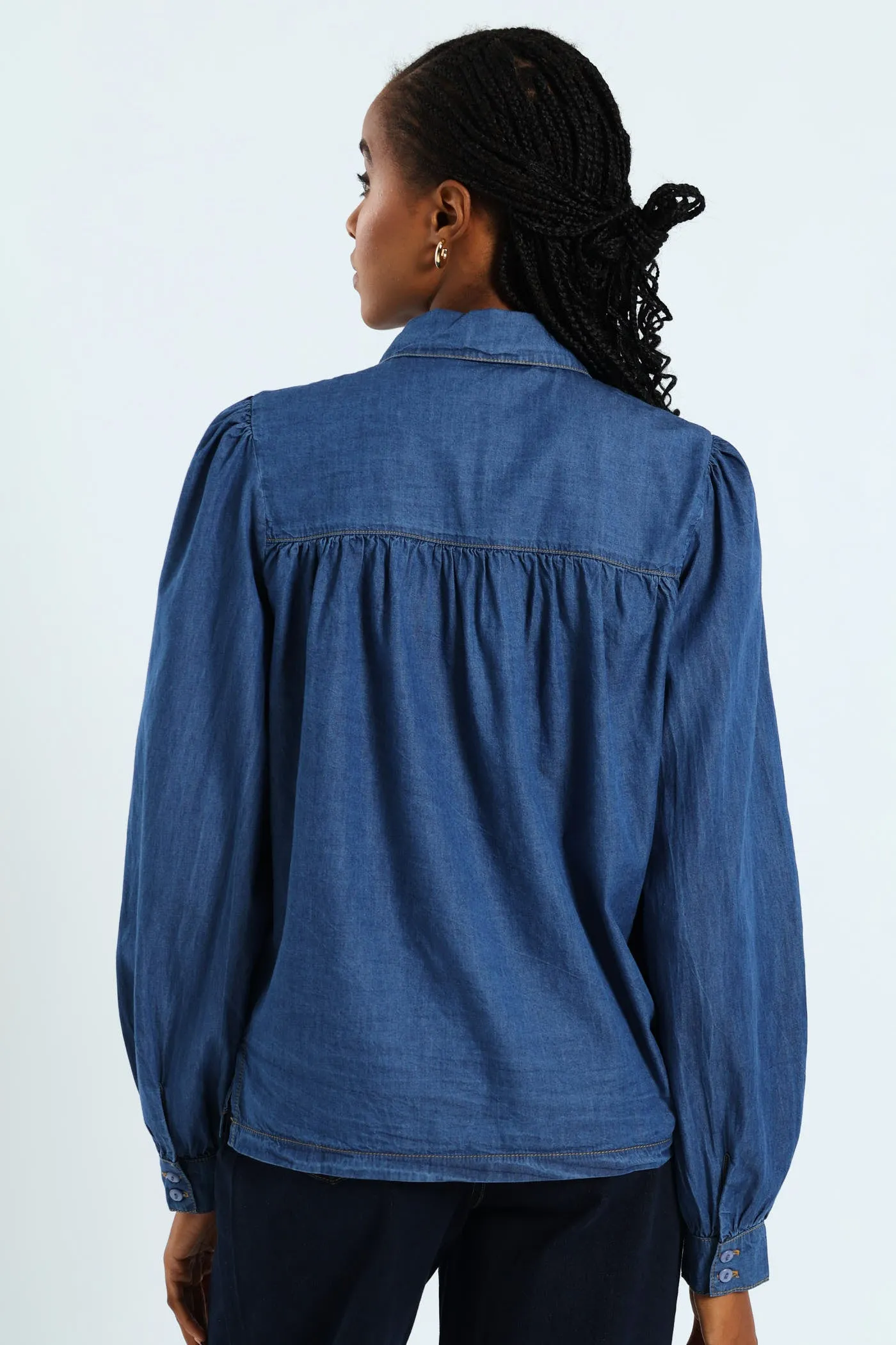 Puff Sleeve Chambray Shirt - Medium Wash sold by Edgars product image thumbnail 4