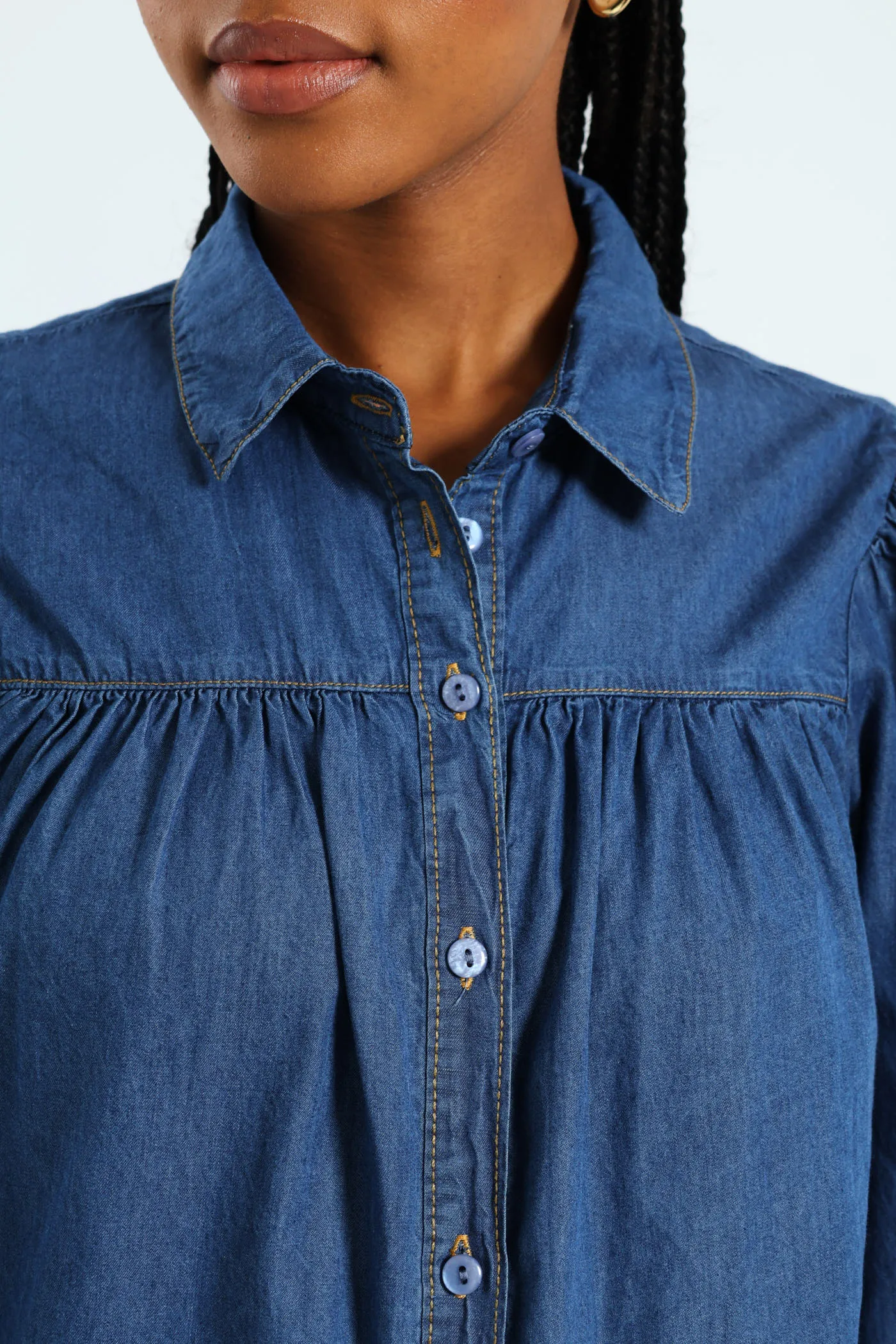 Puff Sleeve Chambray Shirt - Medium Wash sold by Edgars product image thumbnail 5