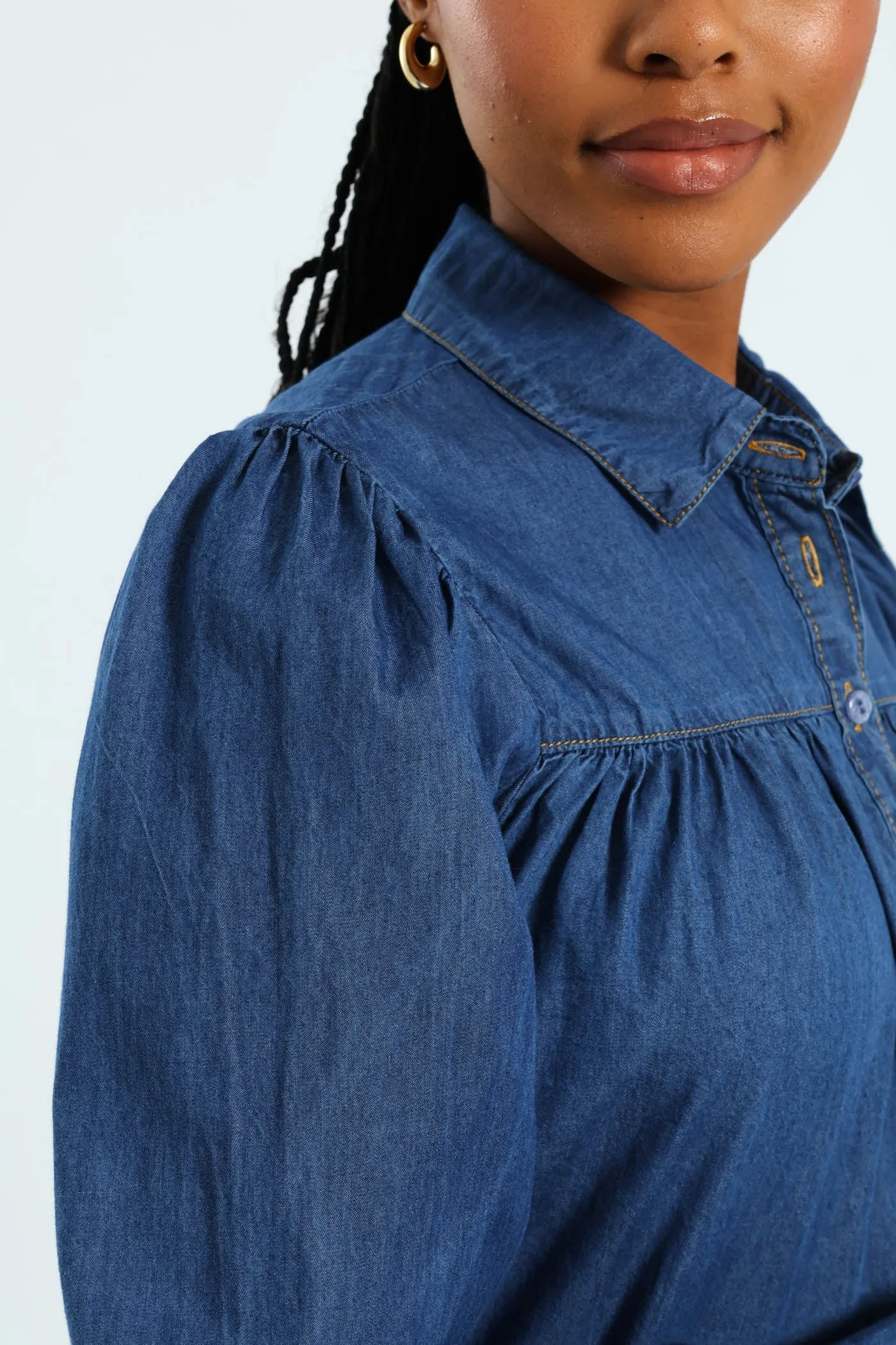 Puff Sleeve Chambray Shirt - Medium Wash sold by Edgars product image thumbnail 2