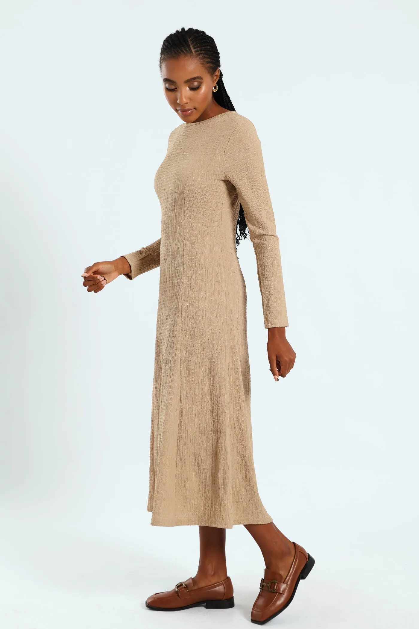 Fit & Flare Panelled Knit Midi Dress - Dark Beige sold by Edgars product image thumbnail 3