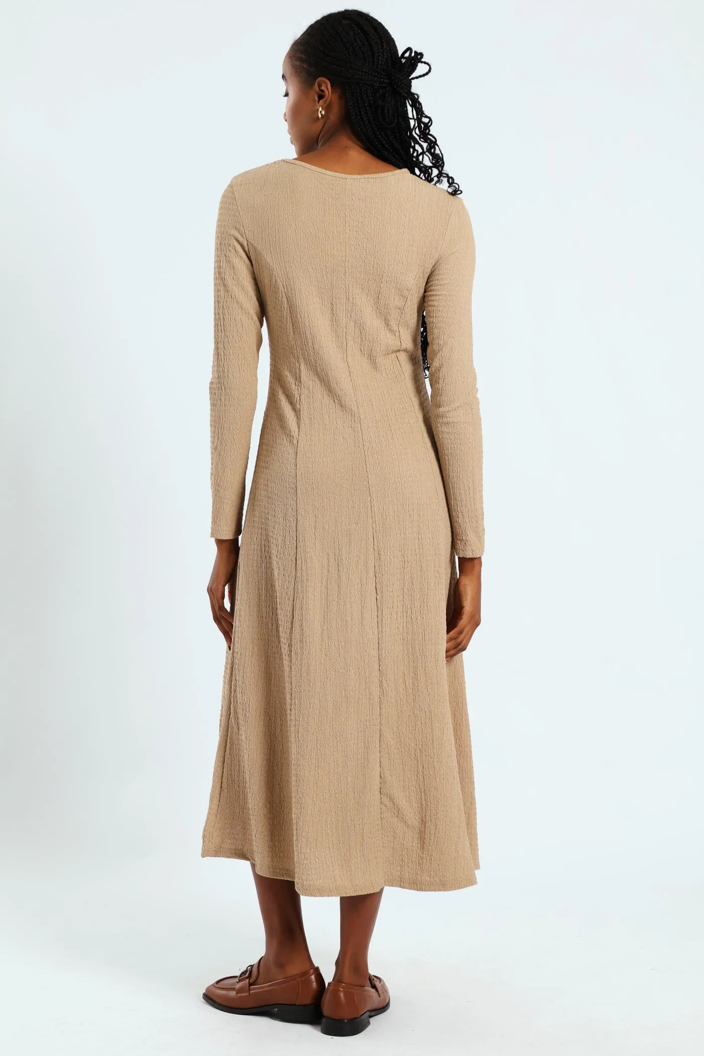 Fit & Flare Panelled Knit Midi Dress - Dark Beige sold by Edgars product image thumbnail 4