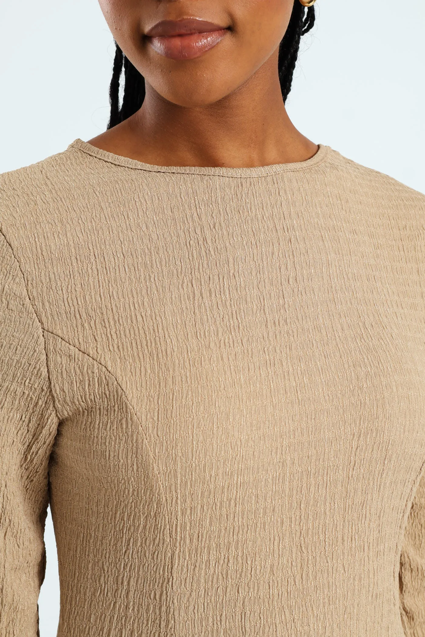 Fit & Flare Panelled Knit Midi Dress - Dark Beige sold by Edgars product image thumbnail 2