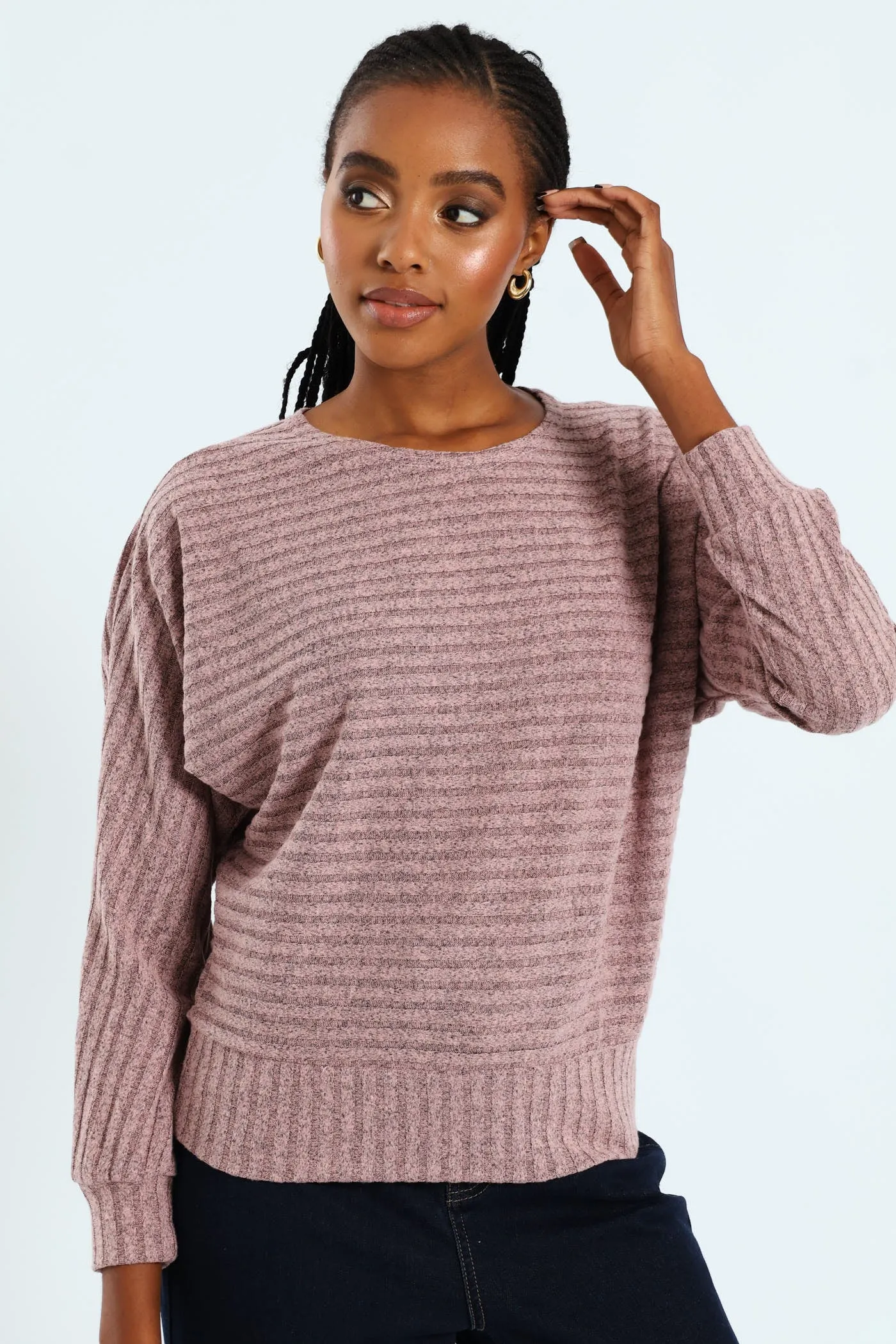 Dolman Sleeve Ribbed Top - Mauve sold by Edgars