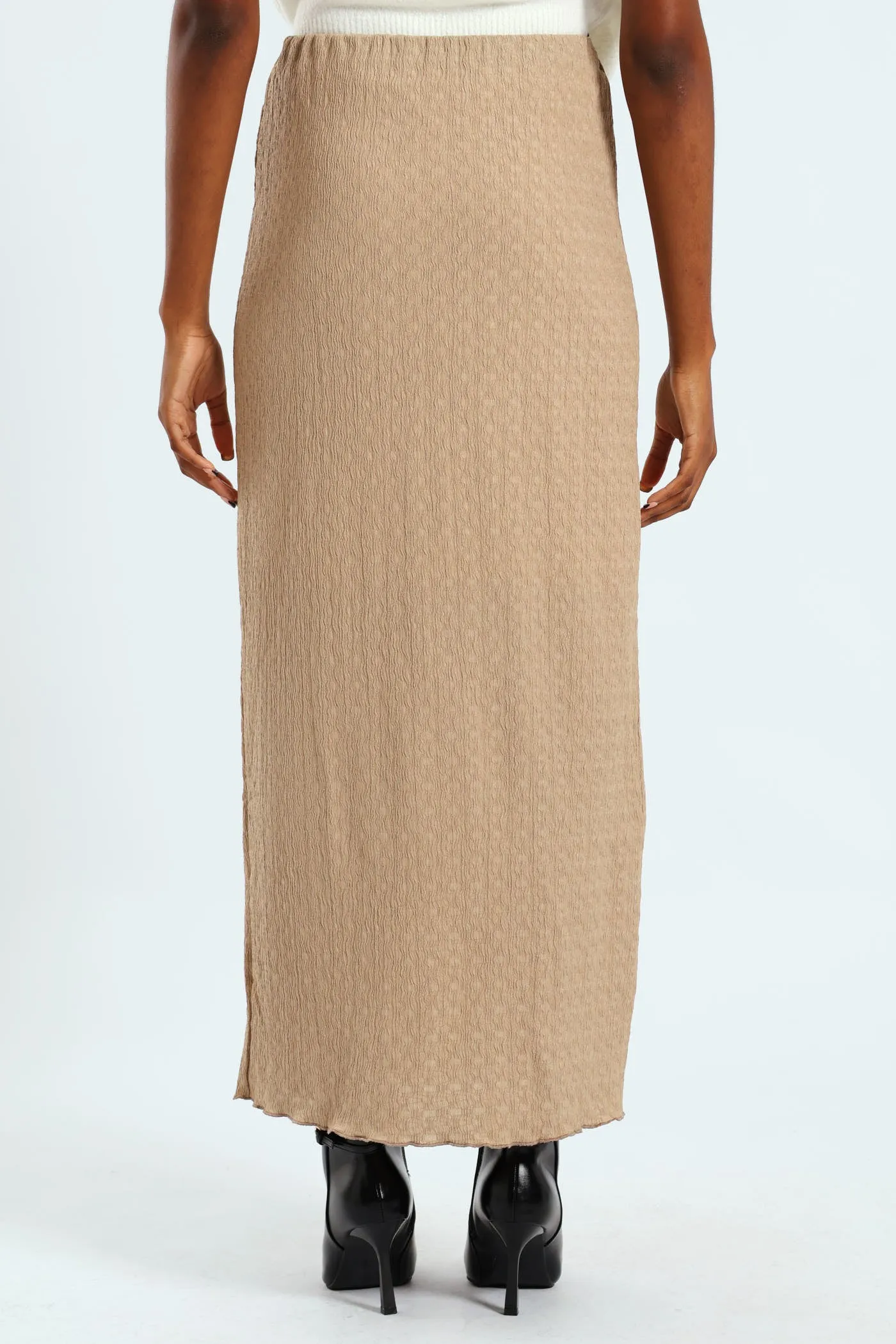 Crinkle Knit Tube Midaxi Skirt - Dark Beige sold by Edgars product image thumbnail 4
