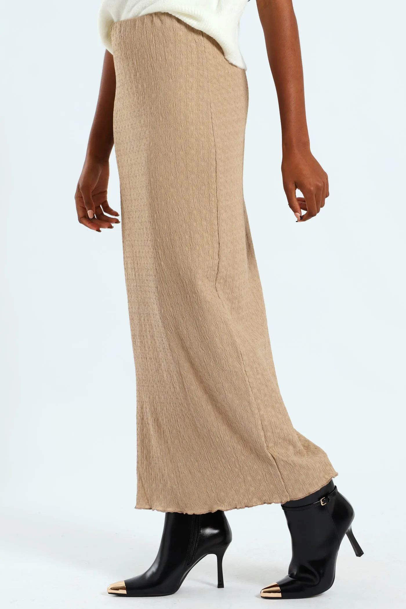 Crinkle Knit Tube Midaxi Skirt - Dark Beige sold by Edgars product image thumbnail 3