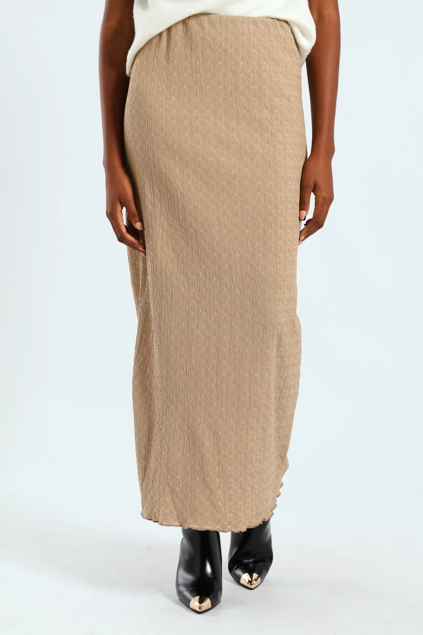 Crinkle Knit Tube Midaxi Skirt - Dark Beige sold by Edgars