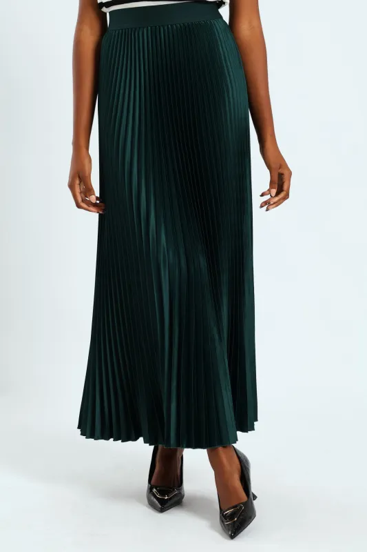 Pleated Satin Maxi Skirt - Emerald sold by Edgars