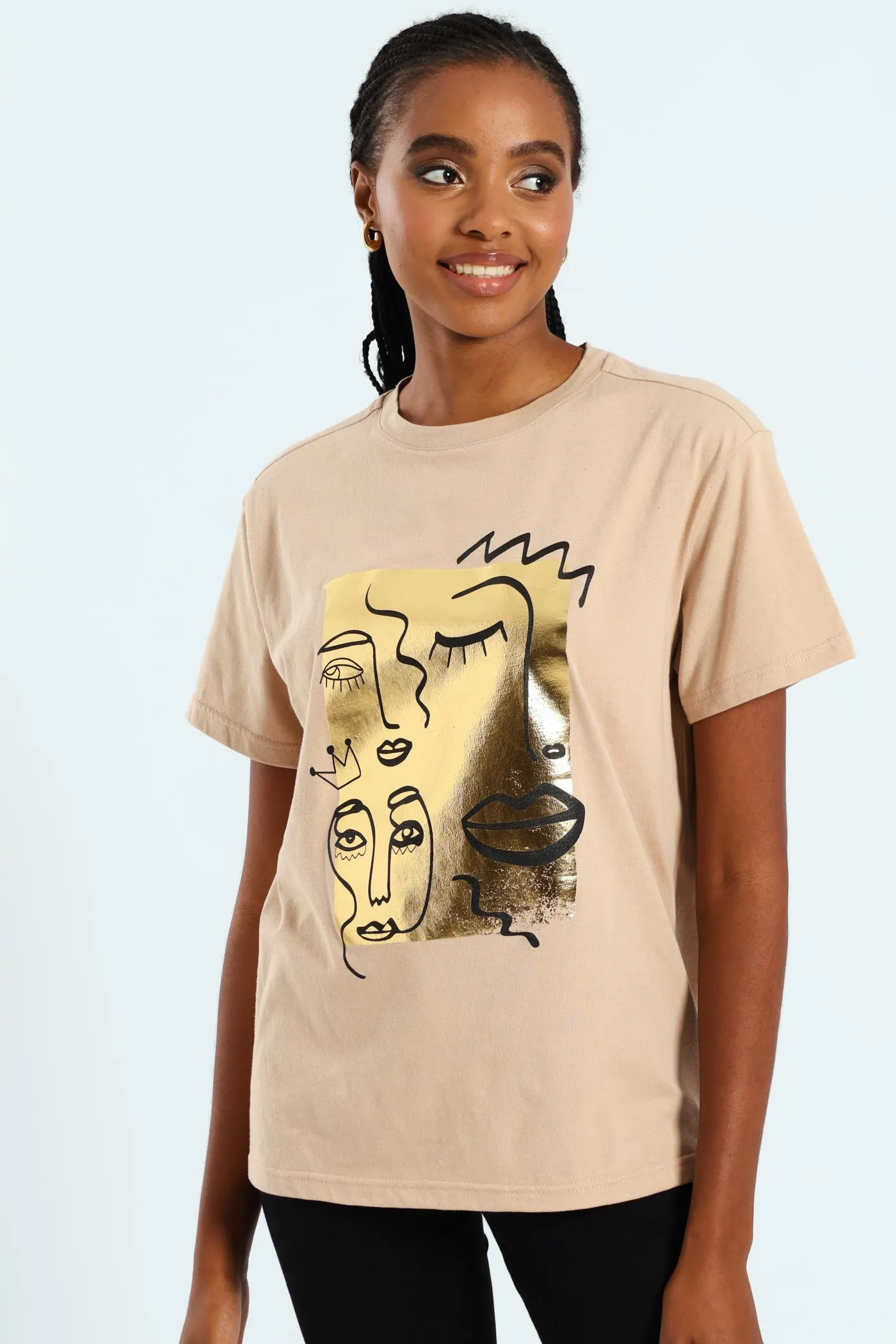 Abstract Faces Foil Tee - Beige sold by Edgars
