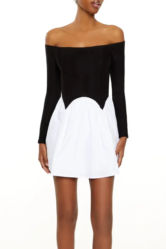 Long Sleeve Drop Waist Dress - Black/White sold by Edgars