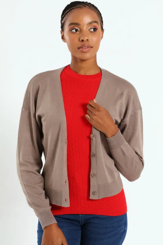Classic Cardigan - Taupe sold by Edgars