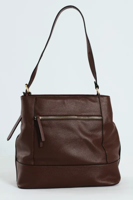 Front Zip Bucket Bag - Dark Brown sold by Edgars