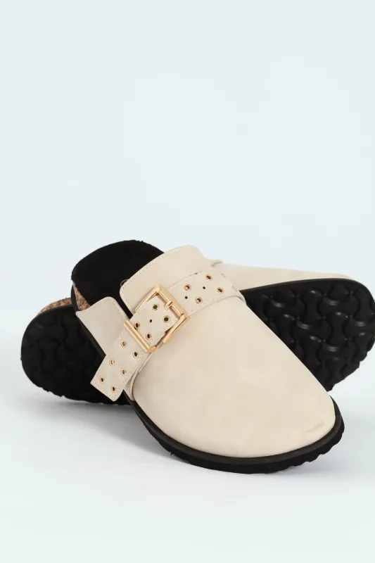 Big Buckle Push In Clog - Off White sold by Edgars 