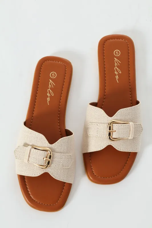 Buckle Detail Single Band Mule Sandal - Natural sold by Edgars 