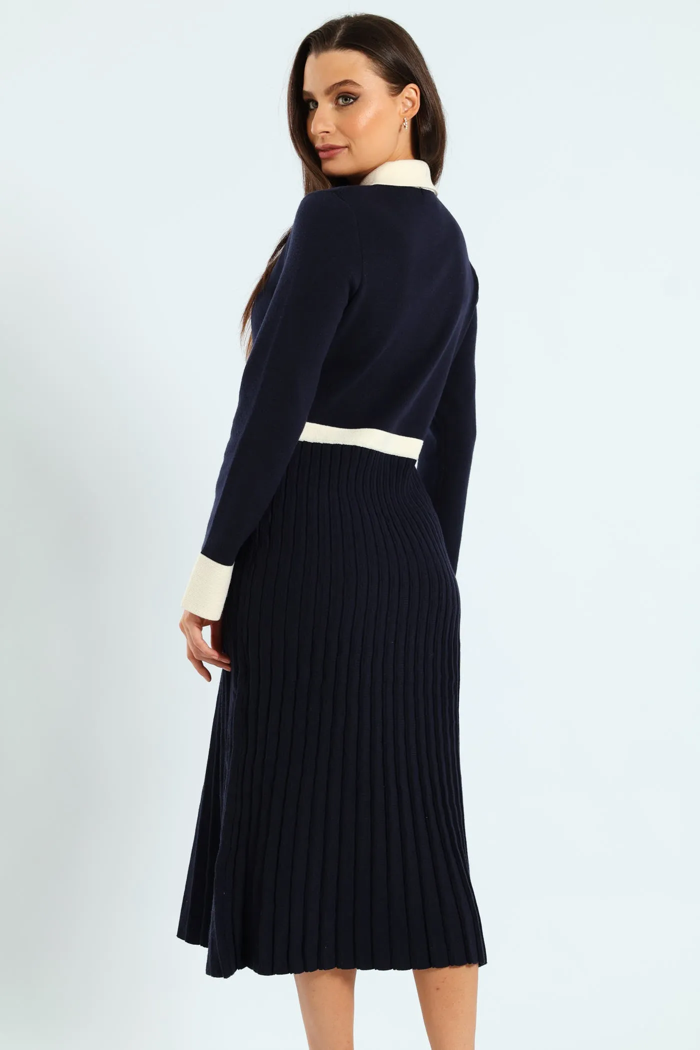Preppy Pleated Knitwear Midi Dress - Navy sold by Edgars product image thumbnail 4