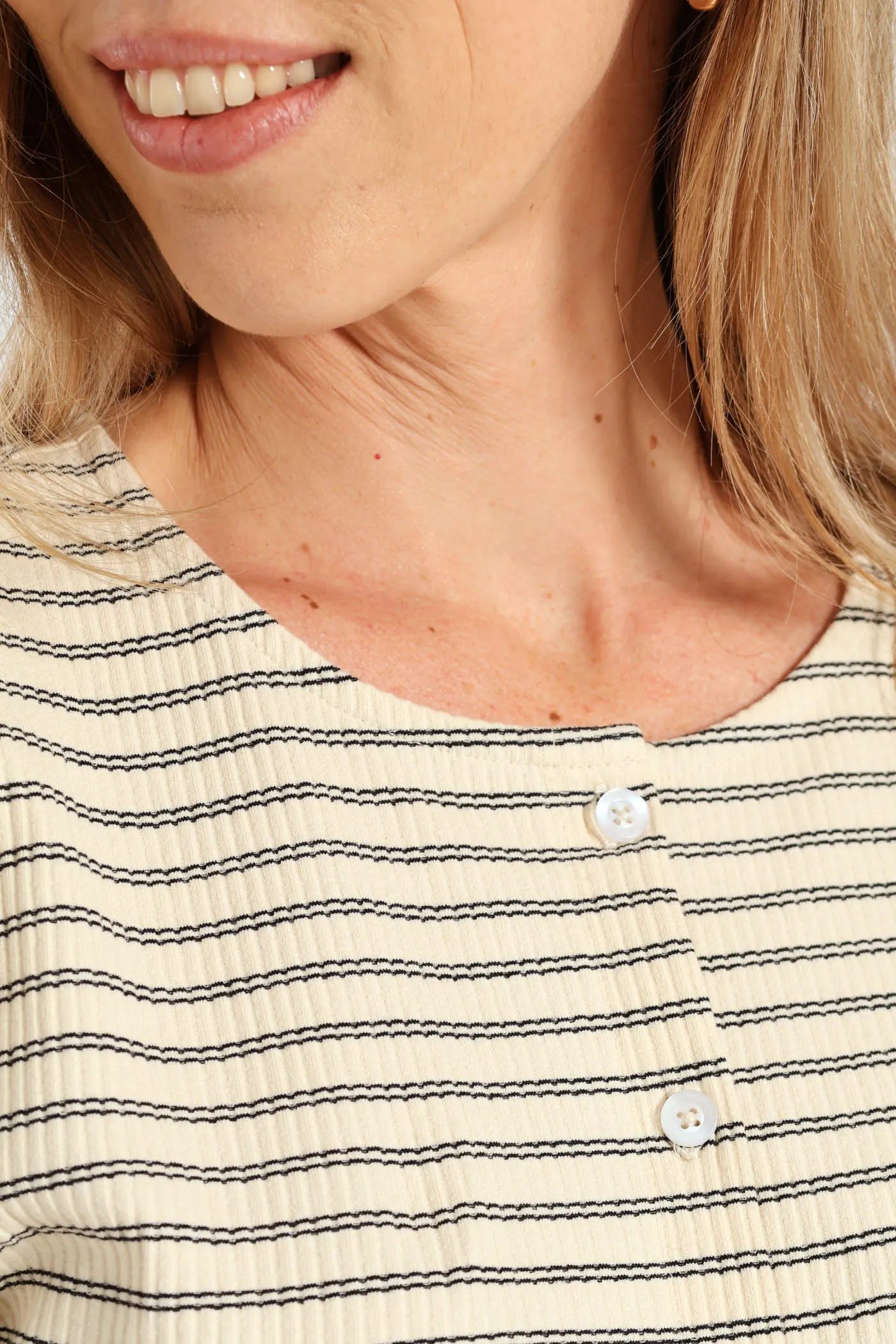 Long Sleeve Stripe Button Through Rib Tee - Cream/Black sold by Edgars product image thumbnail 4