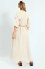 Bubble Sleeve Half Placket Raffia Belt Midaxi Dress - Oatmeal Melange sold by Edgars