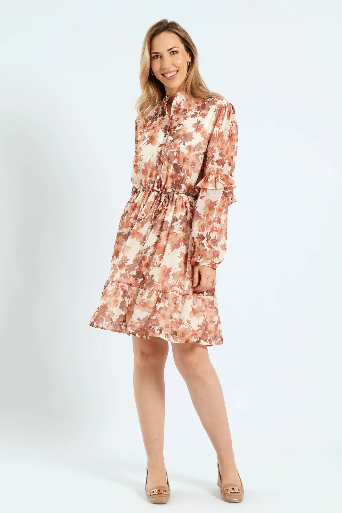 Mandarin Collar Tiered Frill Tea Dress - Cream sold by Edgars product image thumbnail 2