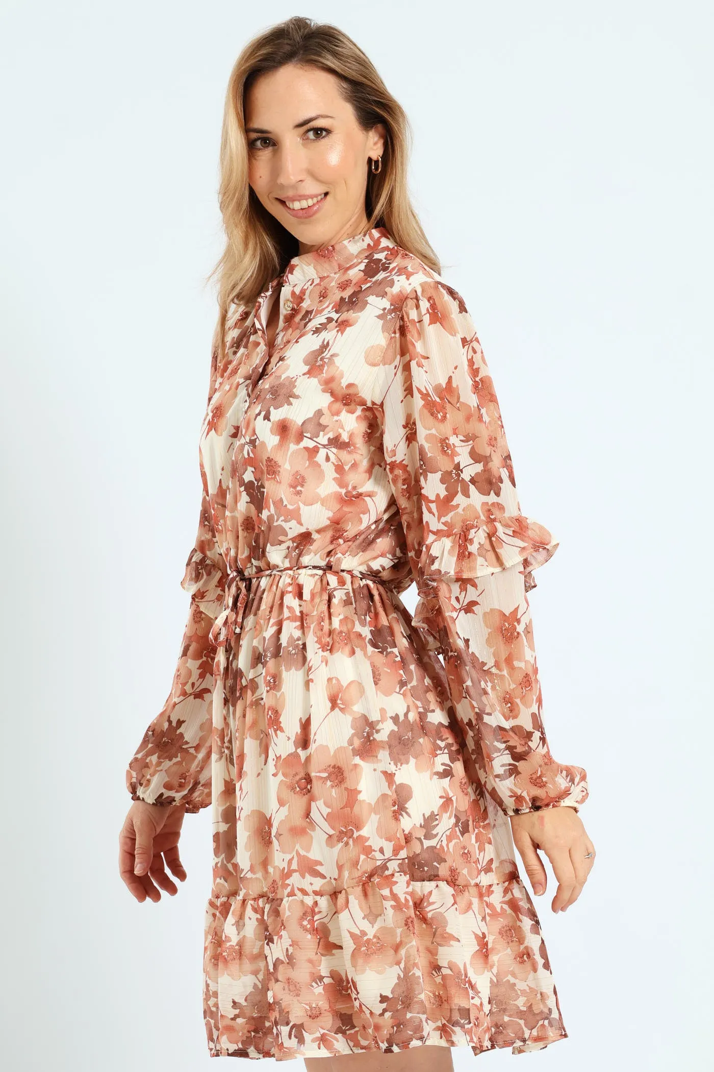 Mandarin Collar Tiered Frill Tea Dress - Cream sold by Edgars product image thumbnail 3