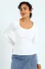 Long Sleeve Basic Scoop Neck Top - White sold by Edgars