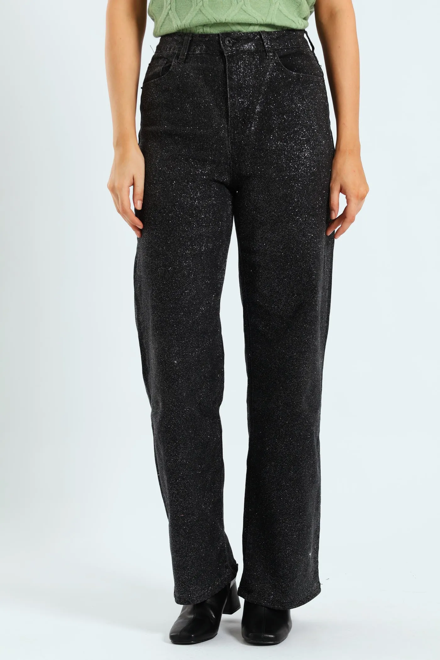 Glitter Wide Leg Jean - Black sold by Edgars