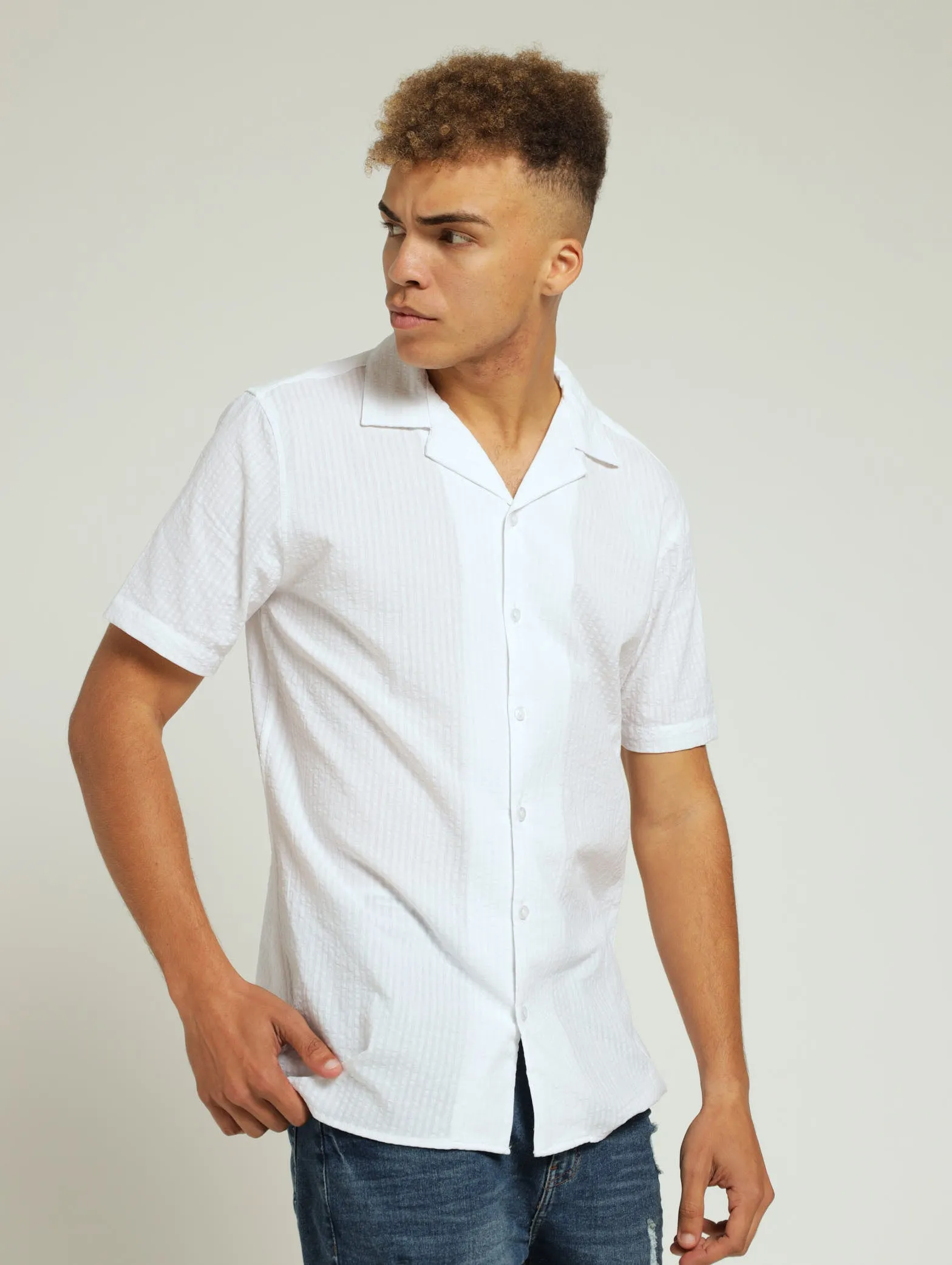 Seersucker Shirt - White sold by Edgars