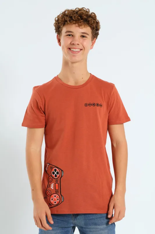 Boys Back Print Gamer Tee - Rust sold by Edgars
