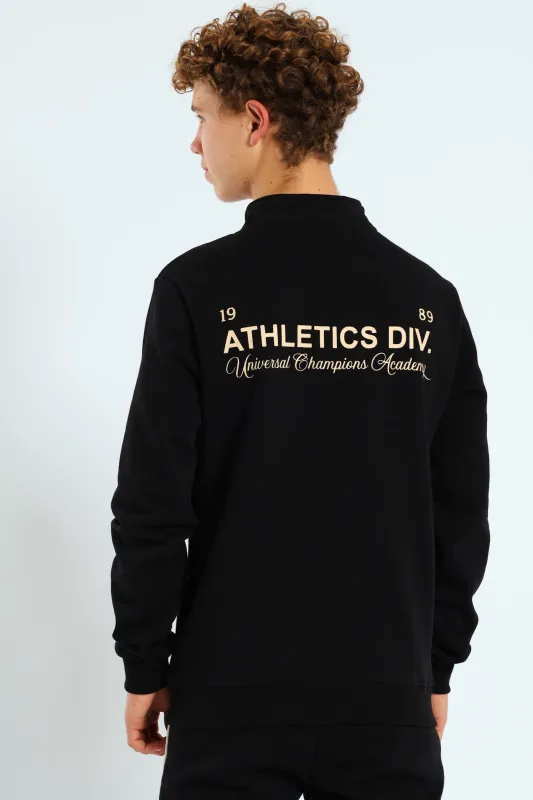 Boys Quarter Zip Silicone Athletics Back Print Fleece Top - Black made by Edgars