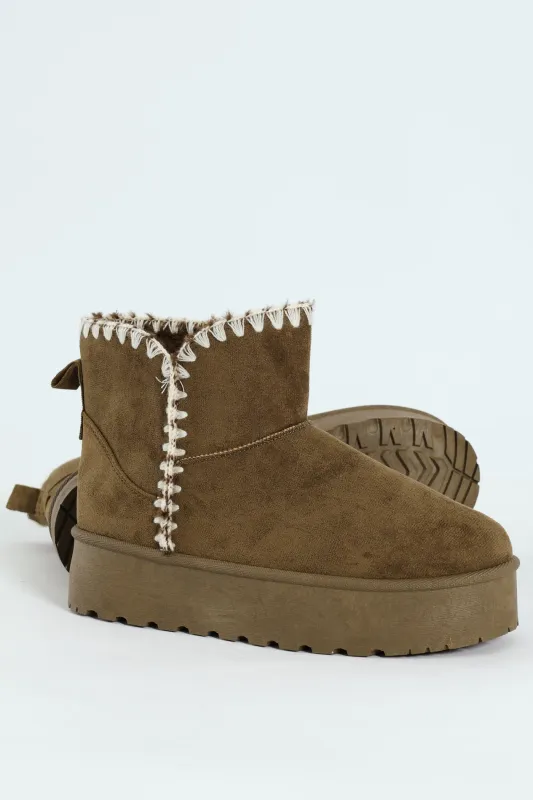 Wipstitch Flatform Bootie - Olive sold by Edgars