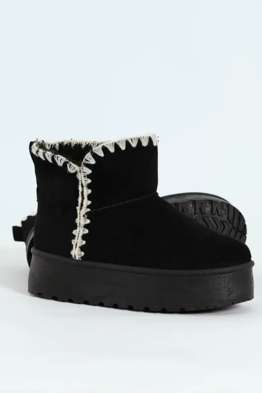 Wipstitch Flatform Bootie - Black sold by Edgars