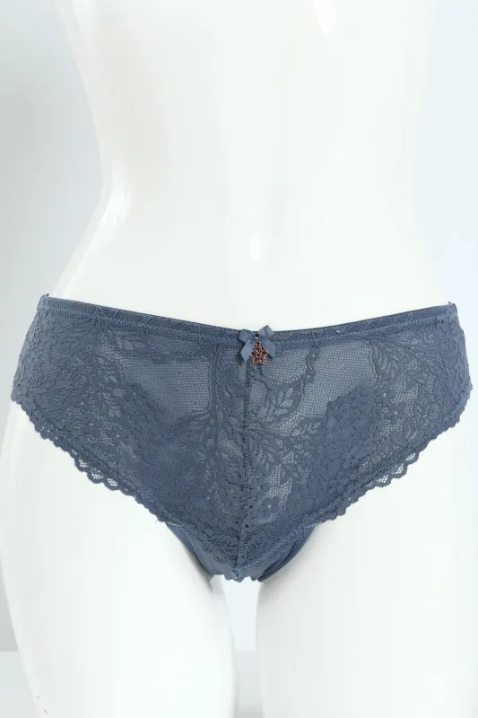 Microfiber Lace Brazilian Panty - Blue sold by Edgars