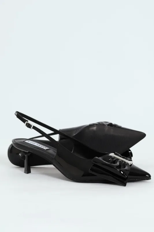 Kaci Kitten Heel Slingback With Bow - Black sold by Edgars