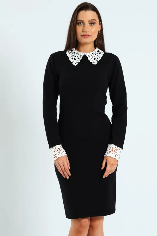 Preppy Knitwear Dress - Black/Cream sold by Edgars