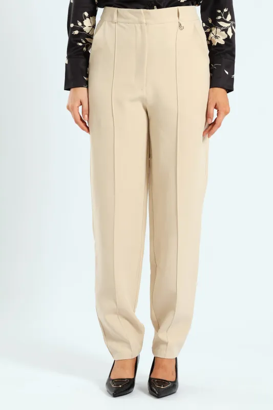 Ingot Pin Tuck Tapered Leg Pants - Bone sold by Edgars 