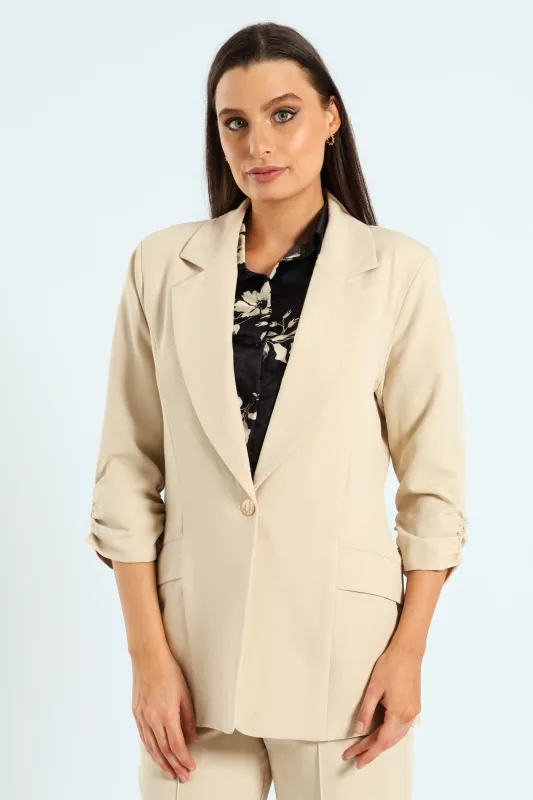 Gauged Sleeve Notch Collar Blazer - Bone sold by Edgars