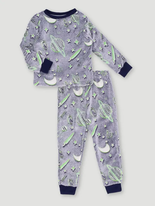 Pre-Boys Glow In The Dark Space Long Sleeve Sleep Set - Navy sold by Edgars