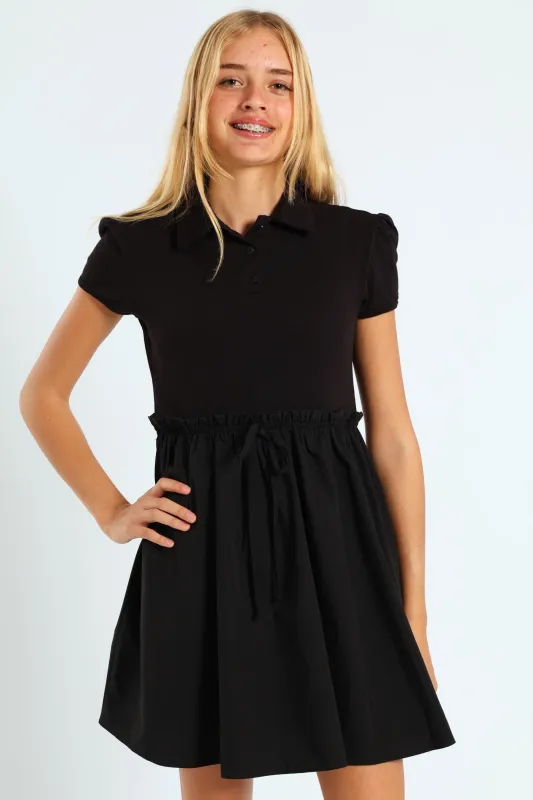 Girls Combo Knit Golfer Dress - Black sold by Edgars 