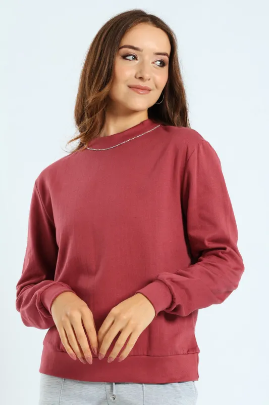 Long Sleeve Diamante Neckline Pullover - Deco Rose sold by Edgars 