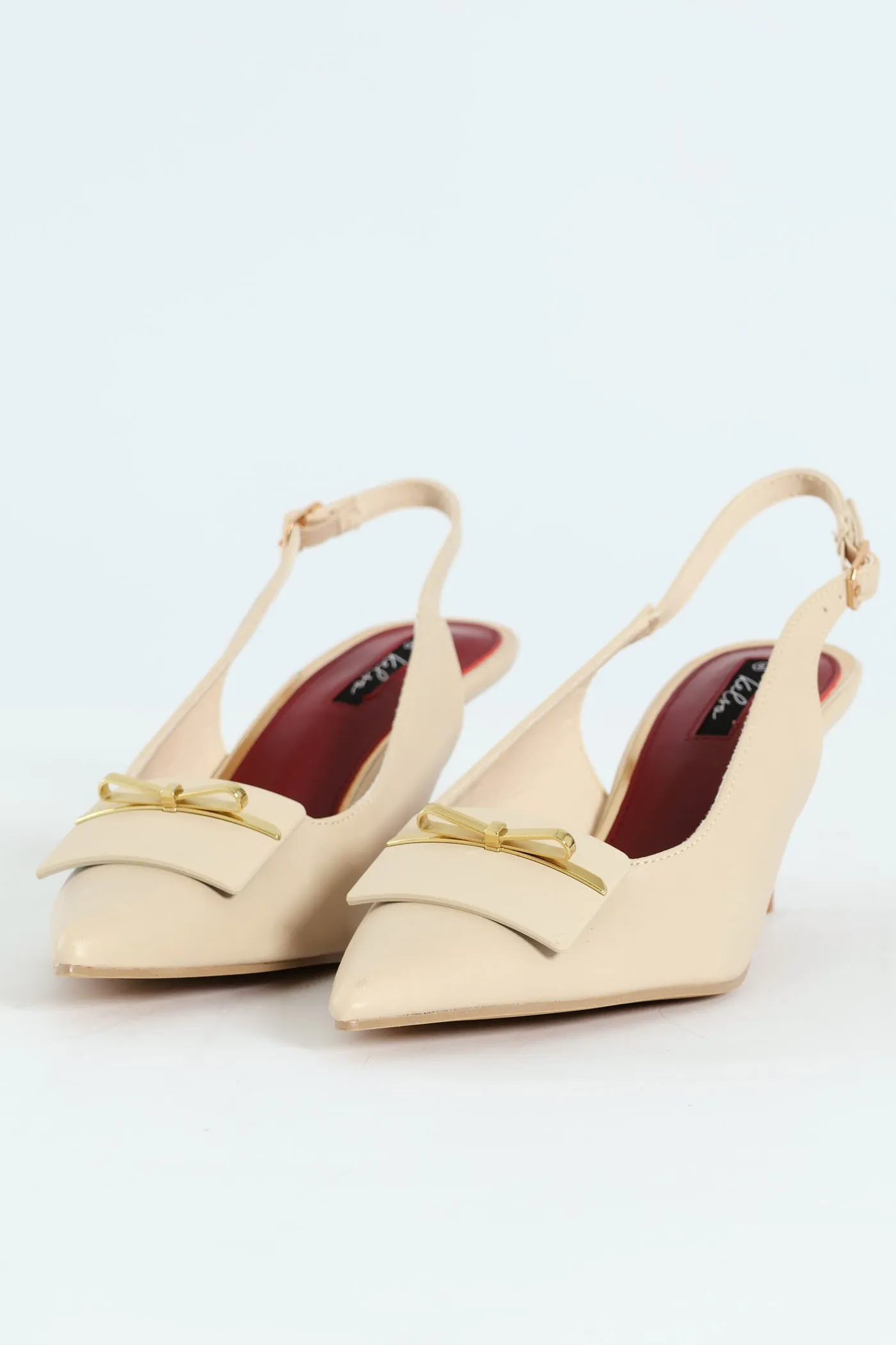 Metal Trim Apron Slingback Kitten Heel - Off White sold by Edgars