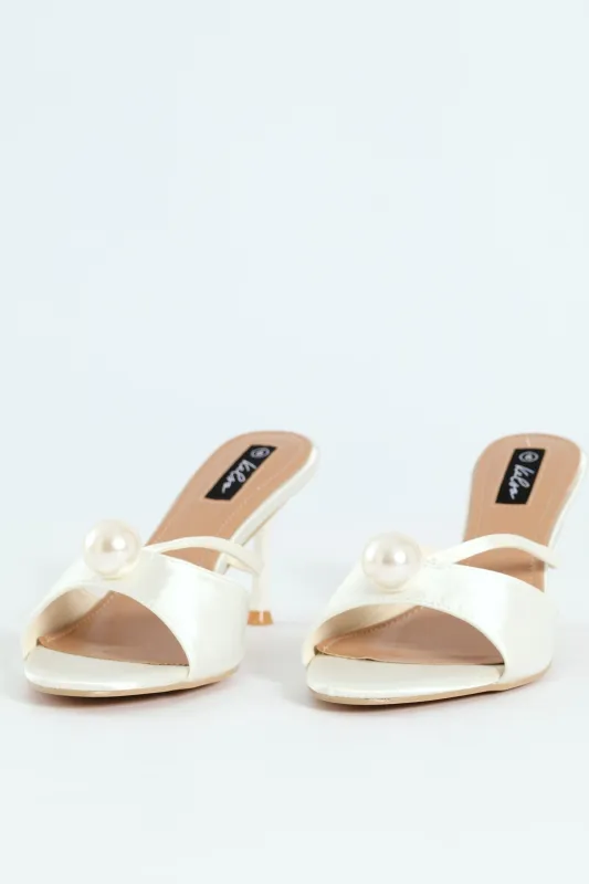 Pearl Trim Fashion Sandal Heel - Off White sold by Edgars