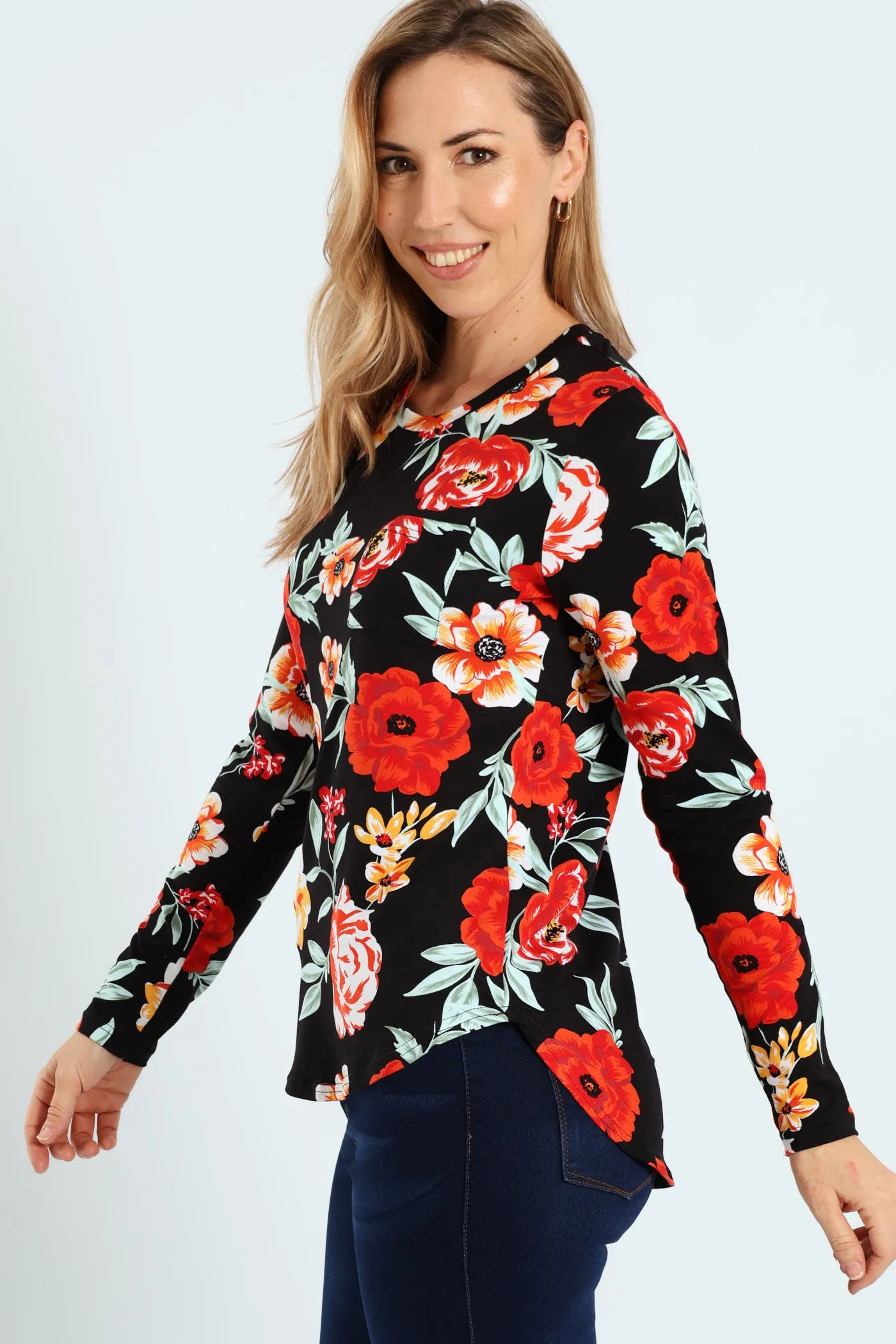 Long Sleeve Print Pocket Crew Top - Black/Red sold by Edgars product image thumbnail 2